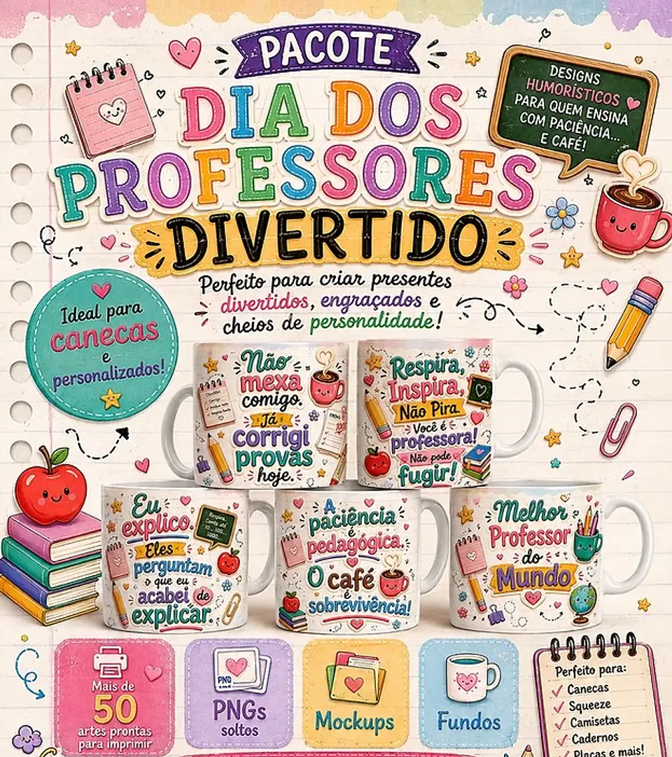 Arquivo Sublimação Pacote Dia dos Professores Divertido 1