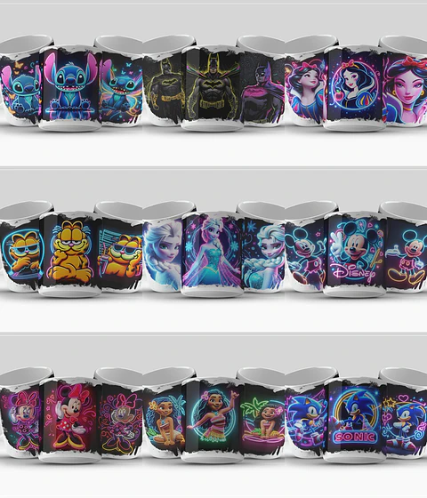 Arquivo Sublimação Caneca Coleção Neon Personagens