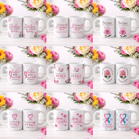 Arquivo Sublimação Kit Canecas Outubro Rosa 