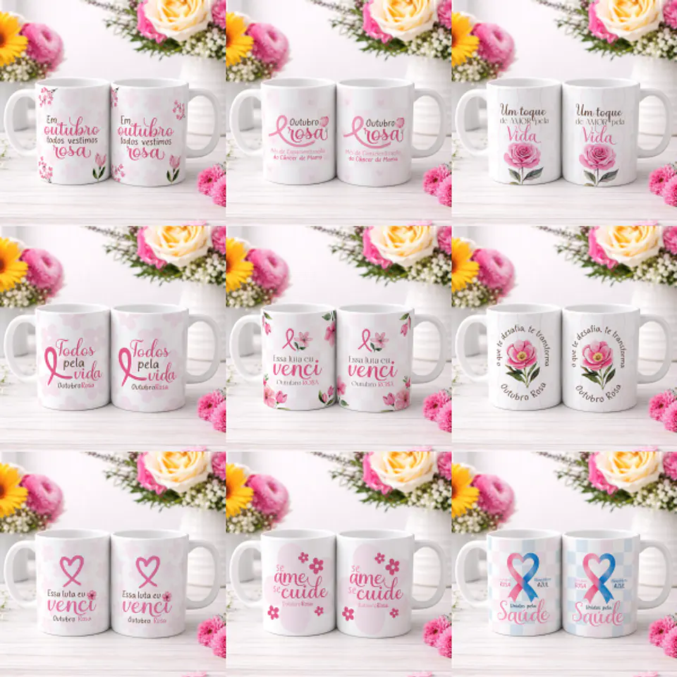 Arquivo Sublimação Kit Canecas Outubro Rosa  1