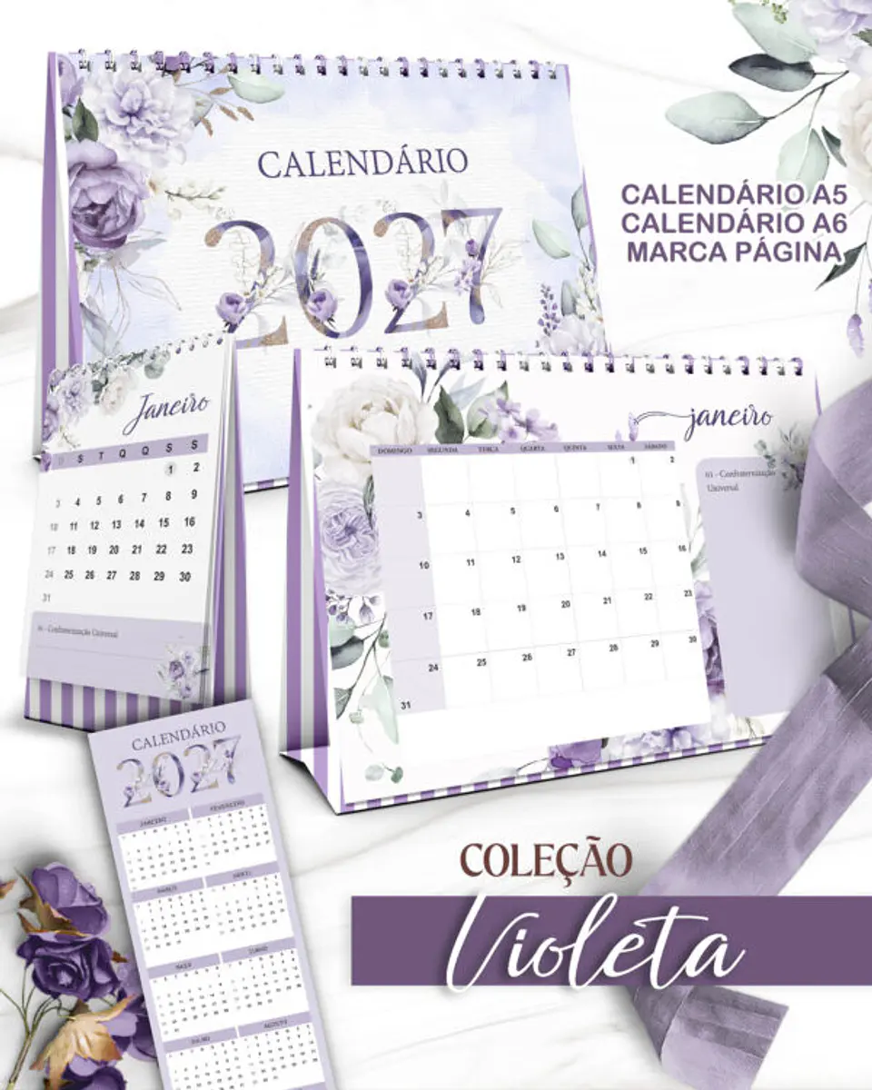 Arquivo Calendários de Mesa 2027 A5 A6 e Calendário Marca Página Coleção Violeta  1