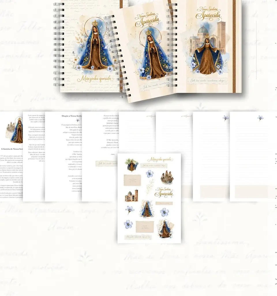 Arquivo Caderno NS Aparecida 7 + Capas + Miolo Decorado + Bolso + Cartela Adesivo 1