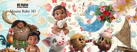 Arquivo Kit Digital Moana Baby 3D 