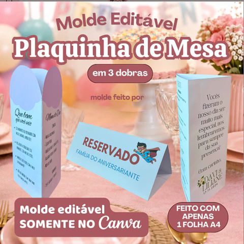 Arquivo De Corte Molde Plaquinha de Mesa 3 dobras Link 