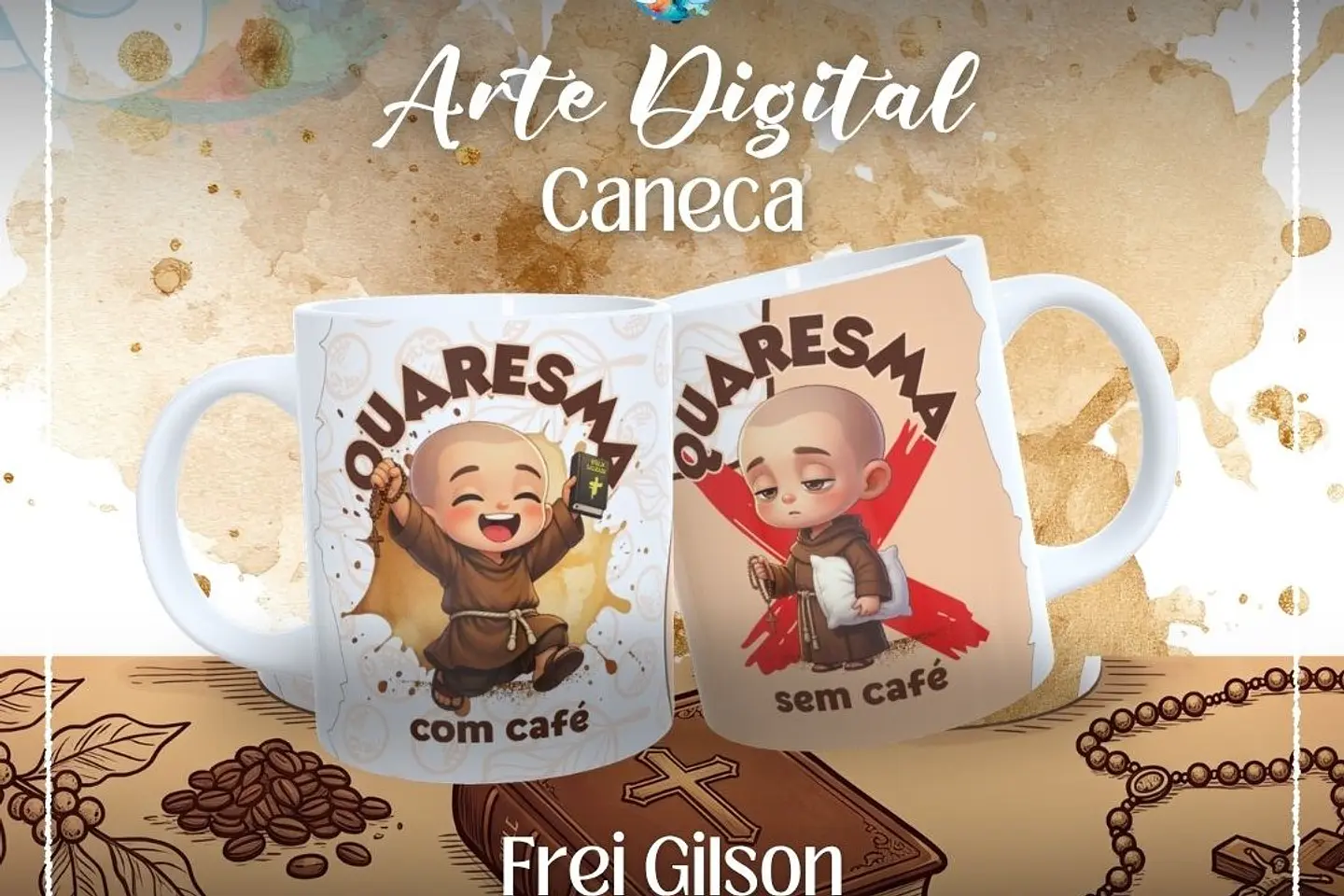 Arquivo Sublimação Caneca Frei Gilson Quaresma com Café e sem Café 1