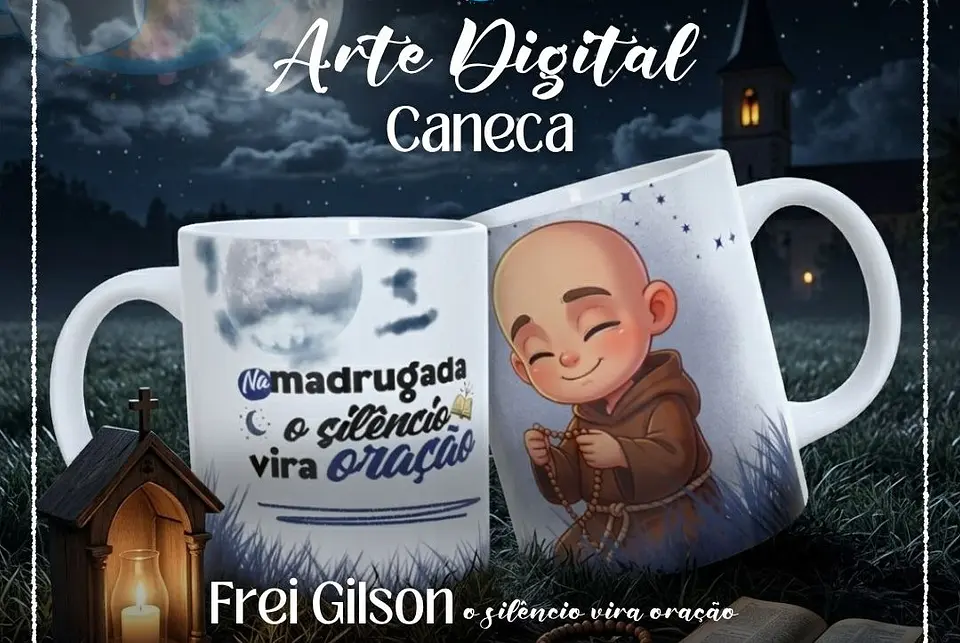 Arquivo Sublimação Caneca Frei Gilson O Silêncio Vira Oração  1