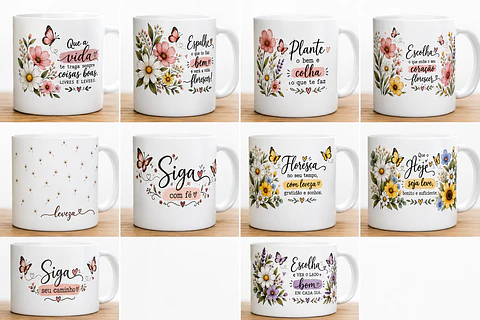 Arquivo Sublimação Caneca Floral 