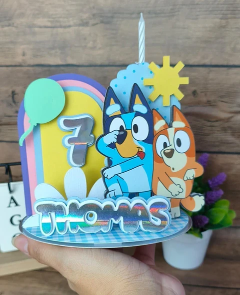 Arquivo Topo de Bolo Vela 3D Bluey 