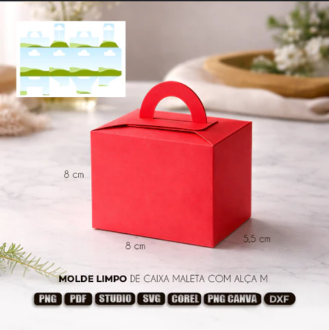 Arquivo de Corte Molde Limpo de Caixa Maleta com alça Lancheirinha M