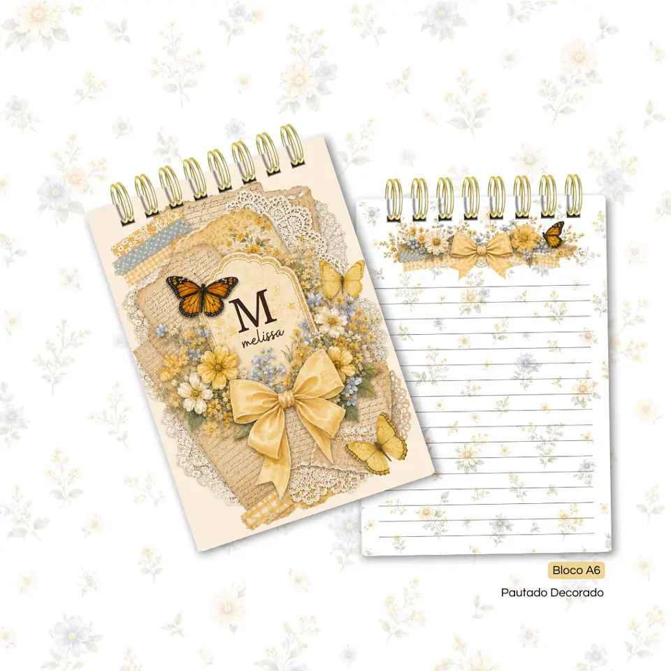 Arquivo Scrap Amarelo - Caderno Pautado A5 + Bloquinho A6 + Extras  2