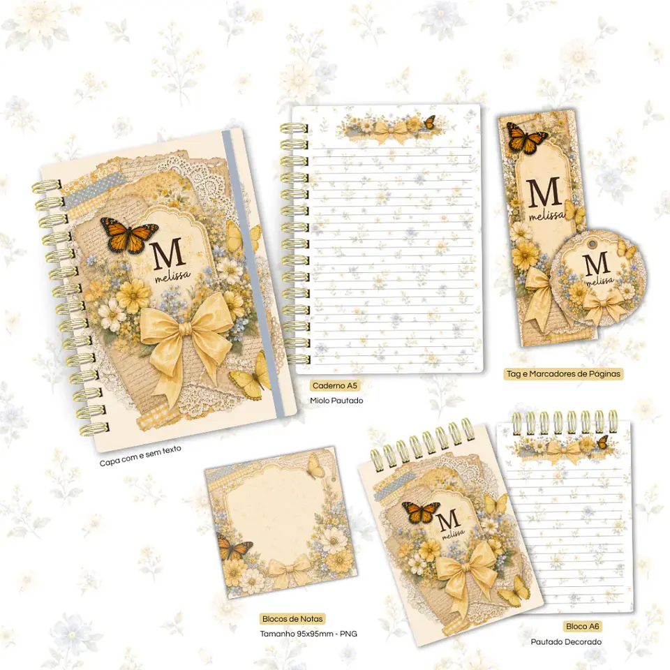 Arquivo Scrap Amarelo - Caderno Pautado A5 + Bloquinho A6 + Extras  3
