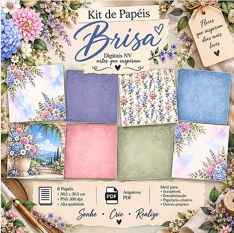 Arquivo Kit Digital Encantos da Primavera Brisa - Papéis 