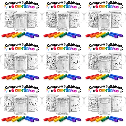 Arquivo Sublimação Canecas Colorir - Dia das Crianças 