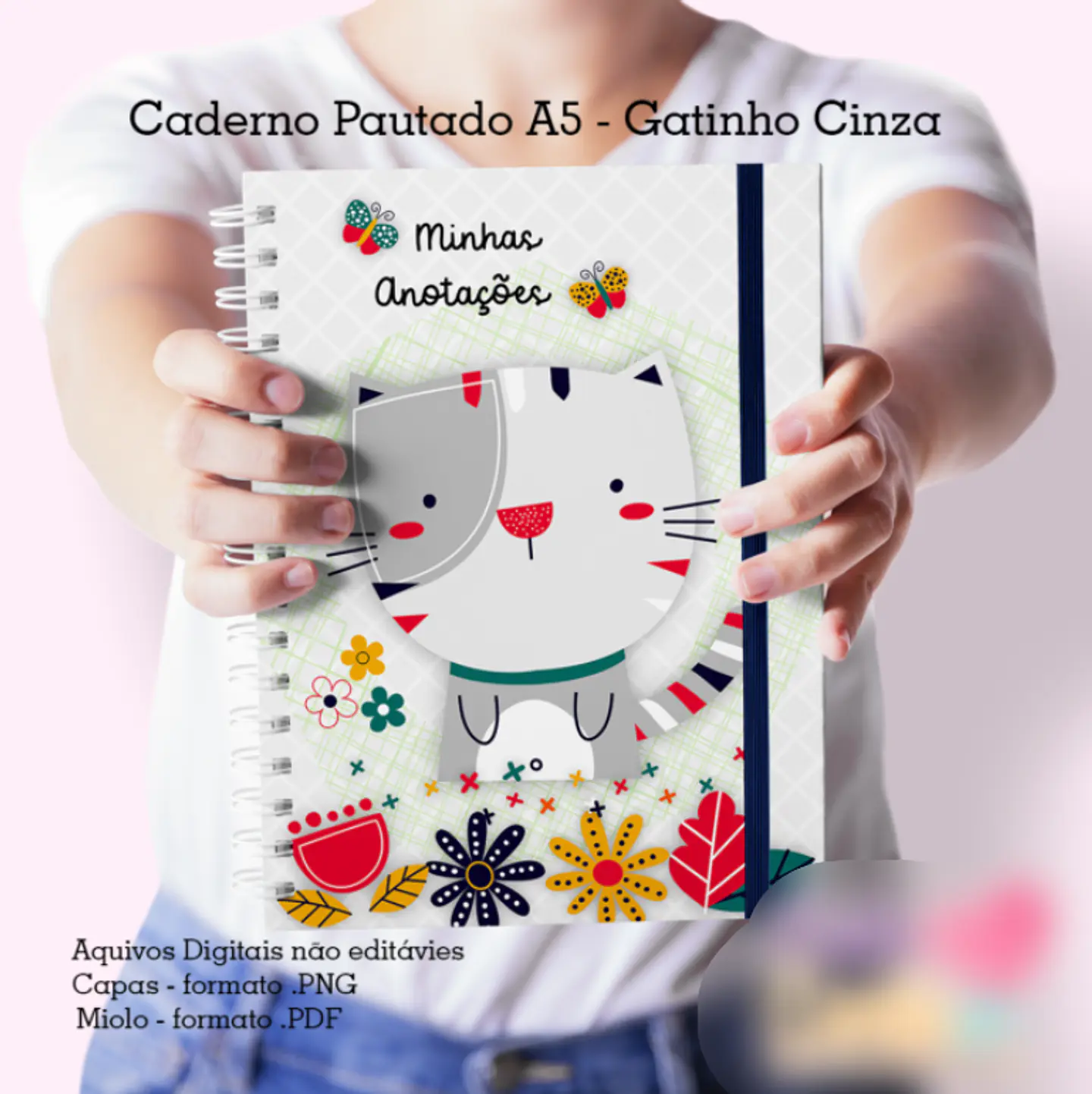 Arquivo Gatinho Cinza - Caderno Pautado A5 + Bloquinho A6 1