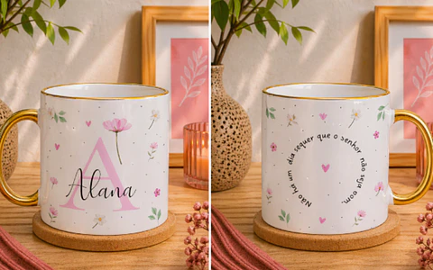 Arquivo Caneca Floral Rosa