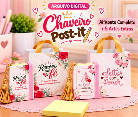 Arquivo de Corte Post-it Alfabeto completo + 5 estampas
