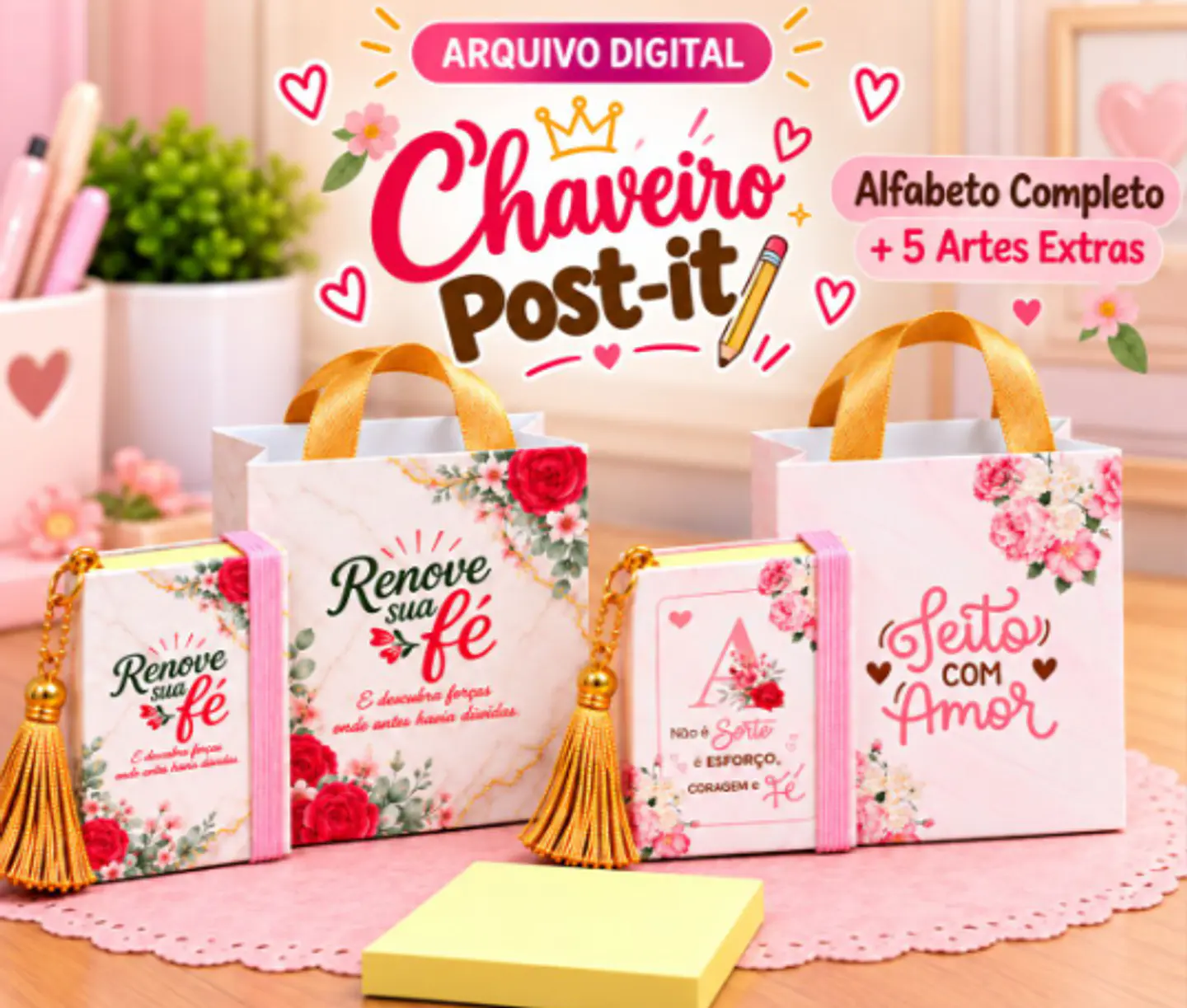 Arquivo de Corte Post-it Alfabeto completo + 5 estampas 1