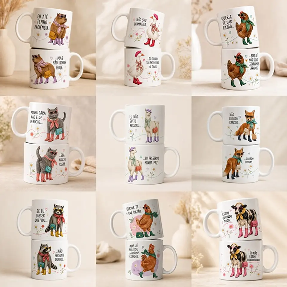 Arquivo Sublimação Caneca Animais Ironicos 1