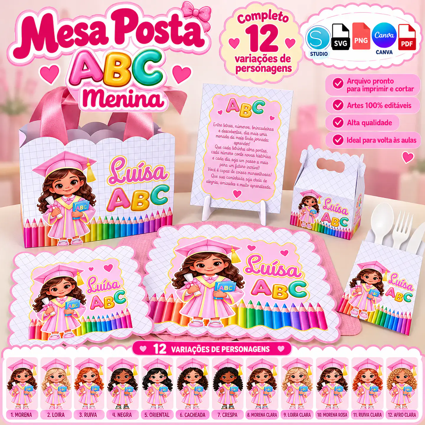 Arquivo Escolar Mesa Posta Completa Abc Menina  1