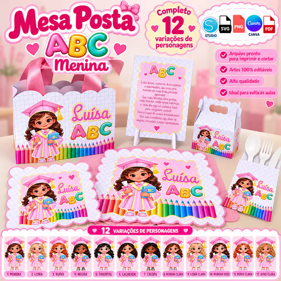 Arquivo Escolar Mesa Posta Completa Abc Menina  1