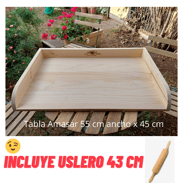 Tabla de Amasar 60 x 45 cm Artesanal Pino Radiata Premium curada Top Oil con Uslero