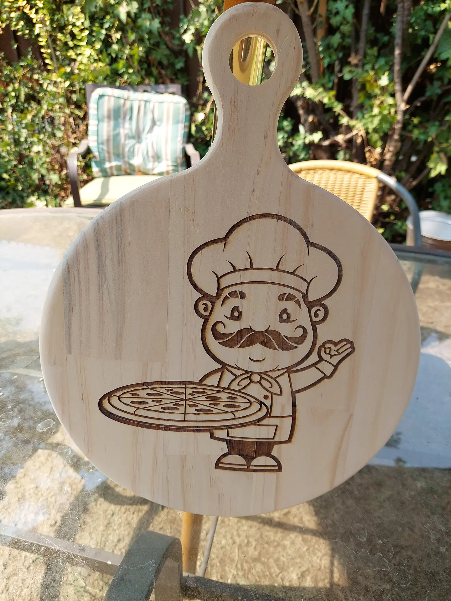 Tabla Pizzas 35 cm diámetro x 45 cm largo tratada y curada Top Oil Grabada Láser 3
