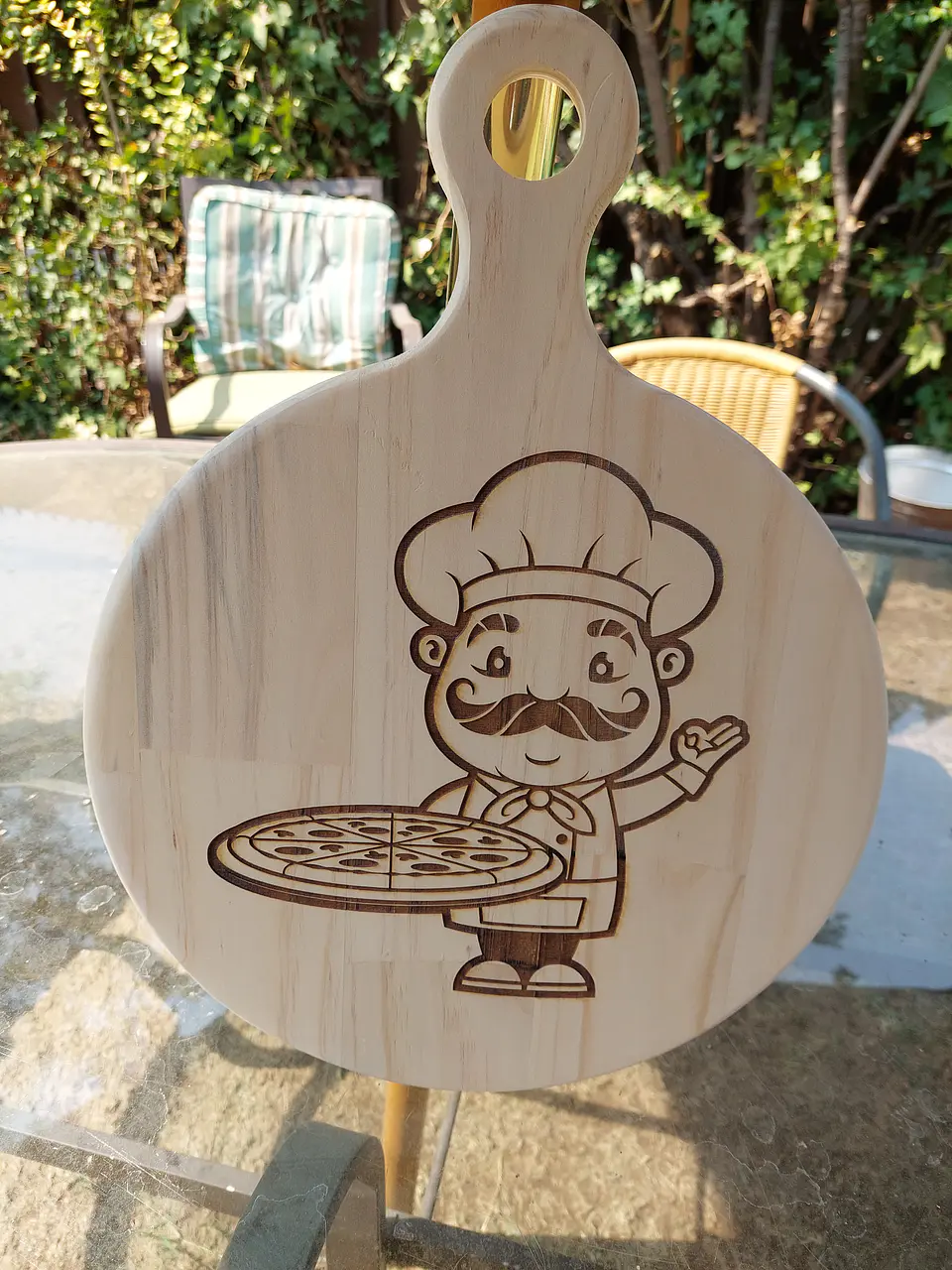 Tabla Pizzas 35 cm diámetro x 45 cm largo tratada y curada Top Oil Grabada Láser 3