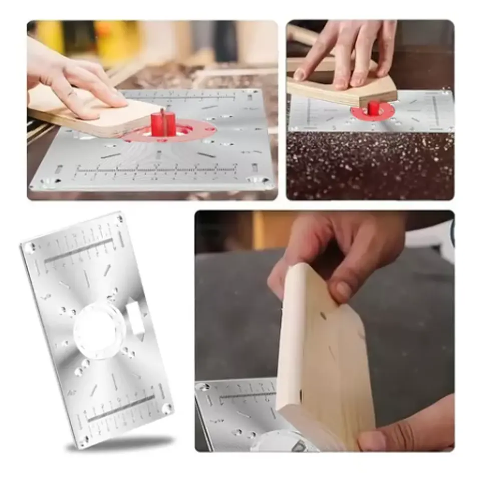 Placa Inserción Mesa Router o Fresadora Instalada en TERCIADO MASTER O MELAMINA NEGRA  15mm ( no incluye Router ) Se puede utilizar en la mayoría de las fresadoras de palma. 8