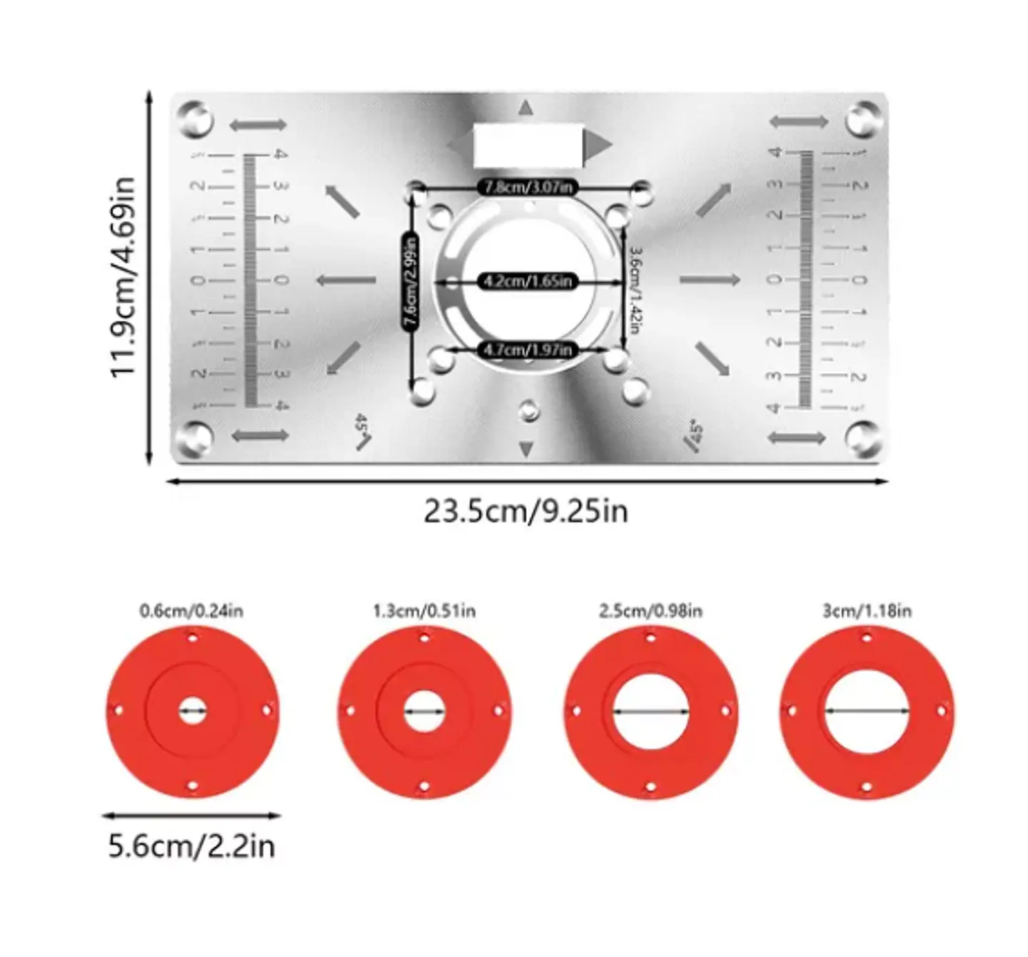 Placa Inserción Mesa Router o Fresadora Instalada en TERCIADO MASTER O MELAMINA NEGRA  15mm ( no incluye Router ) Se puede utilizar en la mayoría de las fresadoras de palma. 9