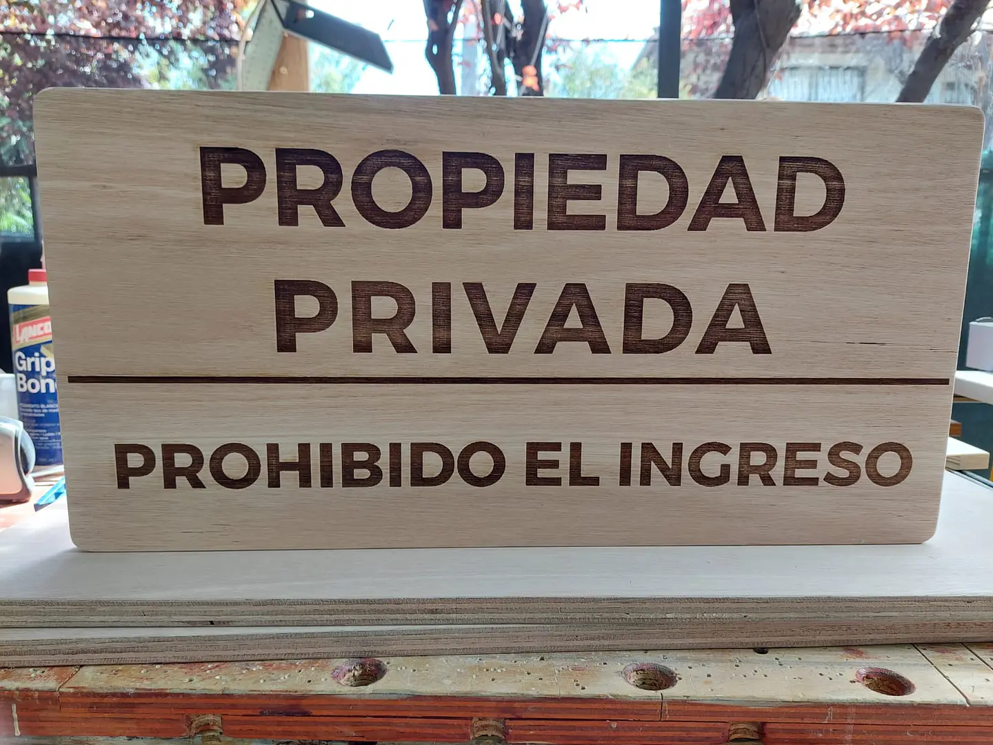 LETRERO MADERA TERCIADO PROPIEDAD PRIVADA - 60 X 30 CM RESISTENTE INTERPERIE 2