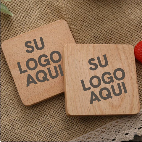 POSAVASOS MADERA GRABADOS LASER LOGO DEL  CLIENTE SET 6 UNIDADES