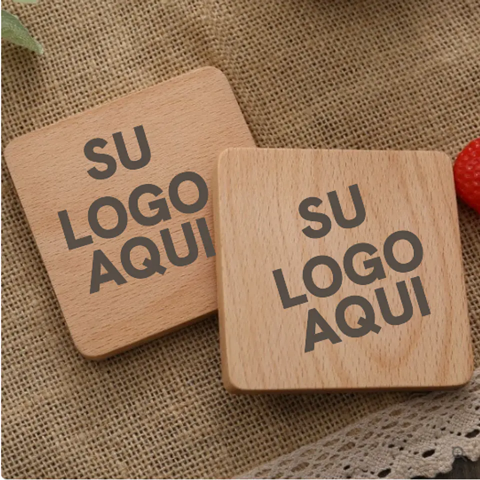 POSAVASOS MADERA GRABADOS LASER LOGO DEL  CLIENTE SET 6 UNIDADES 1