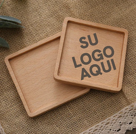 POSAVASOS MADERA GRABADOS LASER LOGO DEL  CLIENTE SET 6 UNIDADES