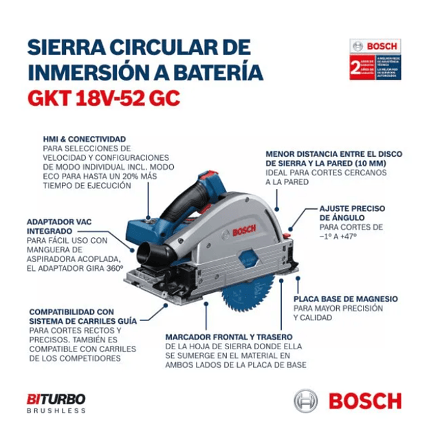 Sierra de Inmersión BOSCH  inalámbrica GKT 18V-52 GC 18V con Batería , Cargador 220 V y Caja Transporte