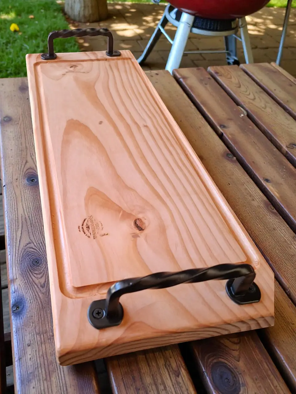 Tabla Asados Pino Oregón 60 cm largo x 23 cm ancho, curada , tratada grado alimenticio 3
