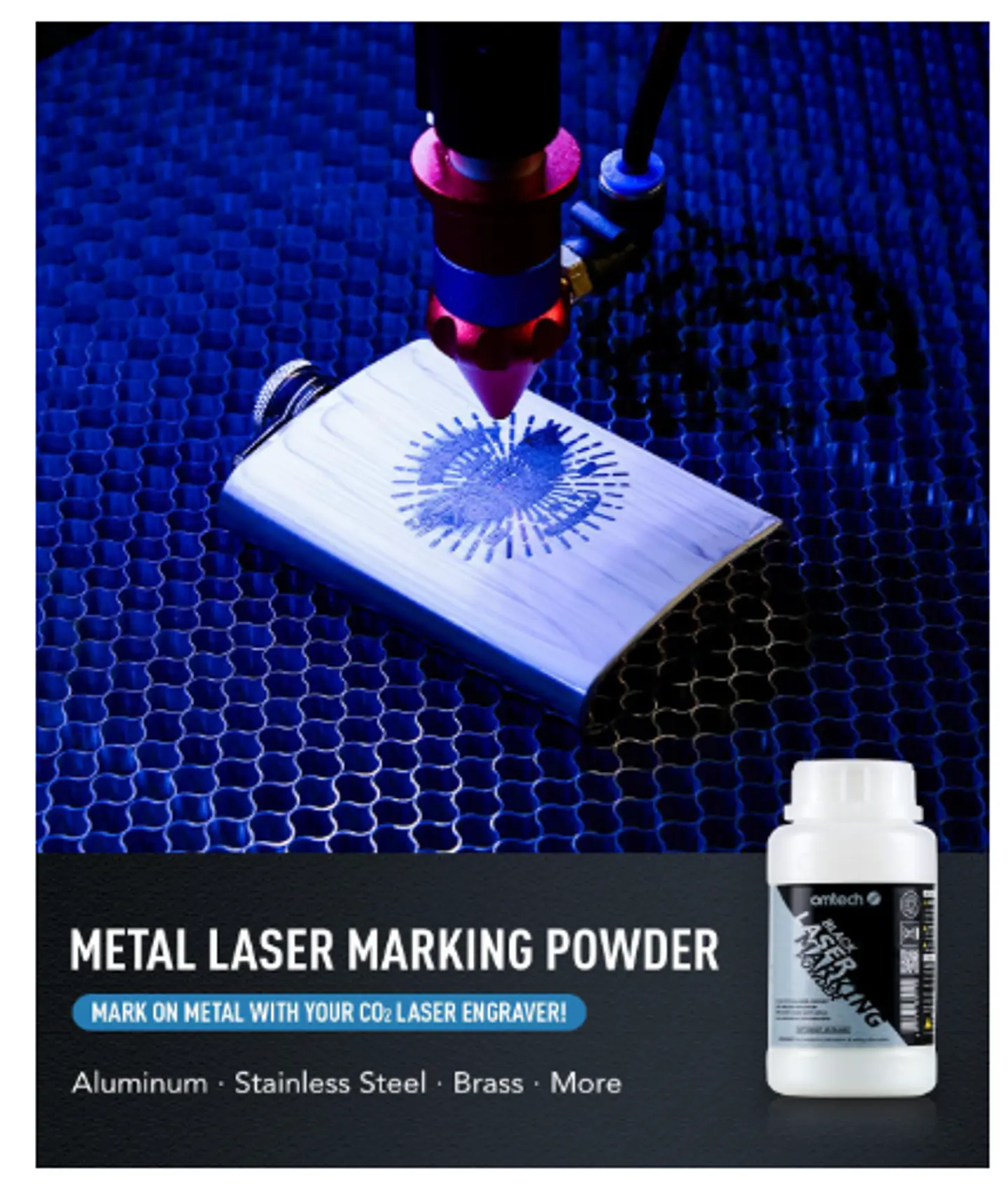 KIT POLVO OMTECH PARA GRABADO LASER EN CO2 4