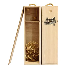 Caja Madera Botella Vino 750 cc tipo Dominó Sustentable grabada Láser.