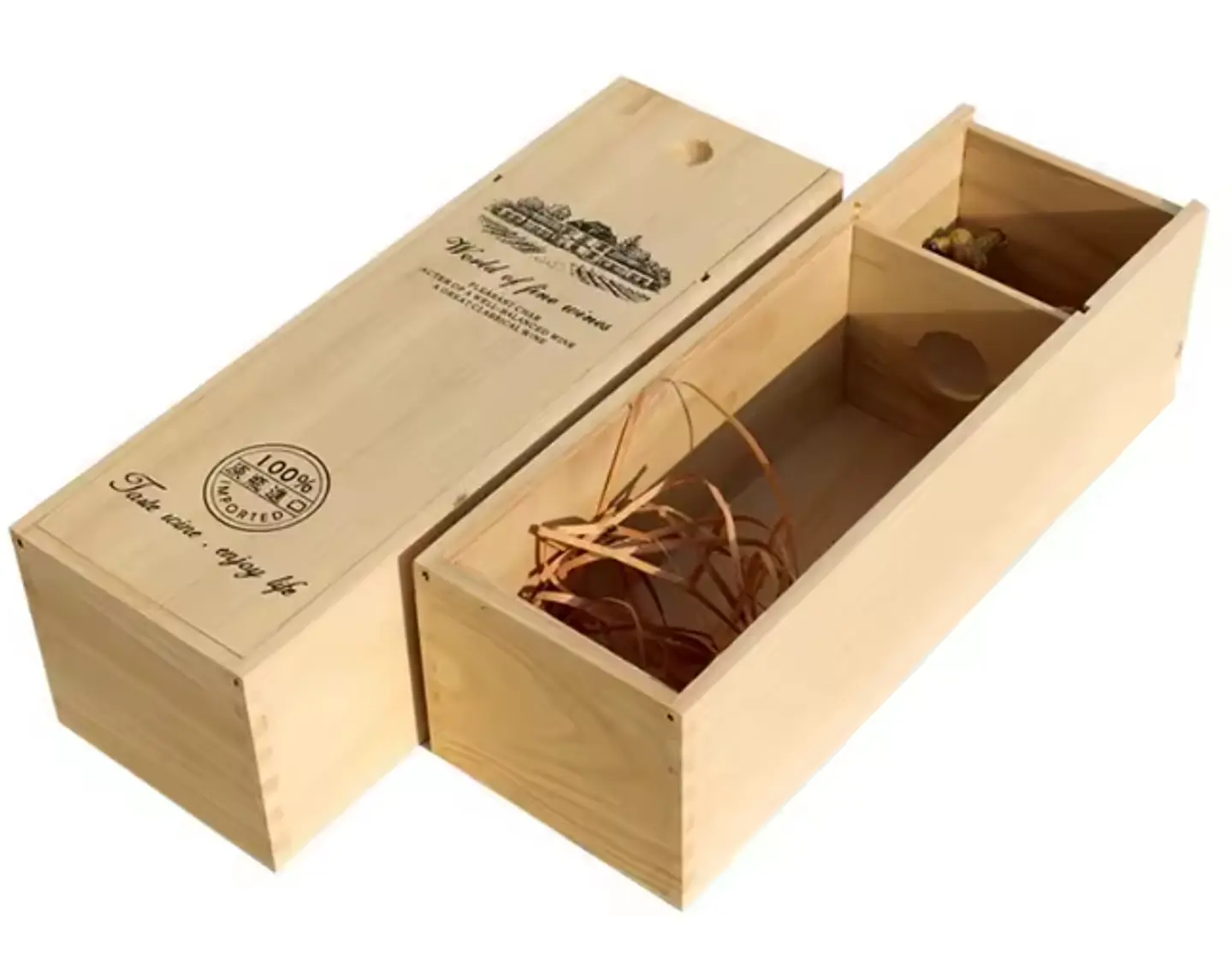 Caja Madera Botella Vino 750 cc tipo Dominó Sustentable grabada Láser. 4