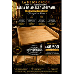 Tabla de Amasar 60 x 45 cm Artesanal Pino Radiata Premium curada Top Oil ( Lo más vendido )