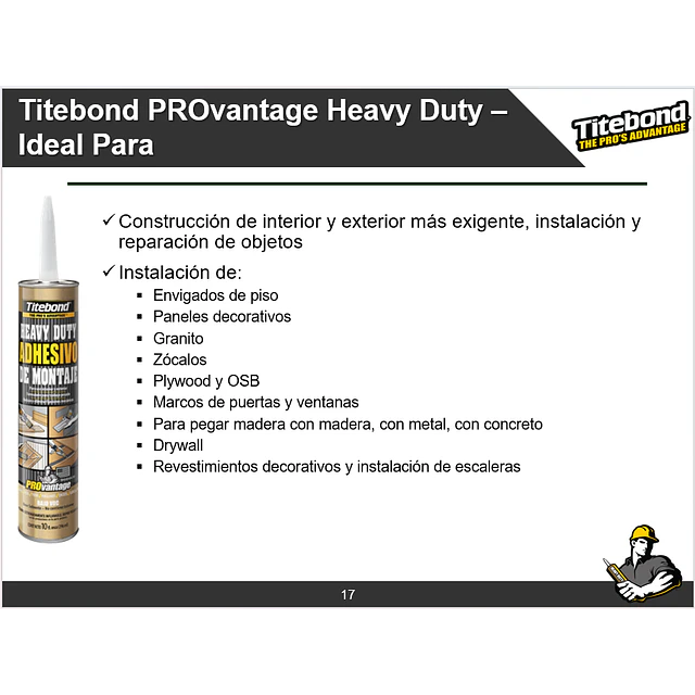 Adhesivo Montaje Titebond Provantage Heavy Duty 283g