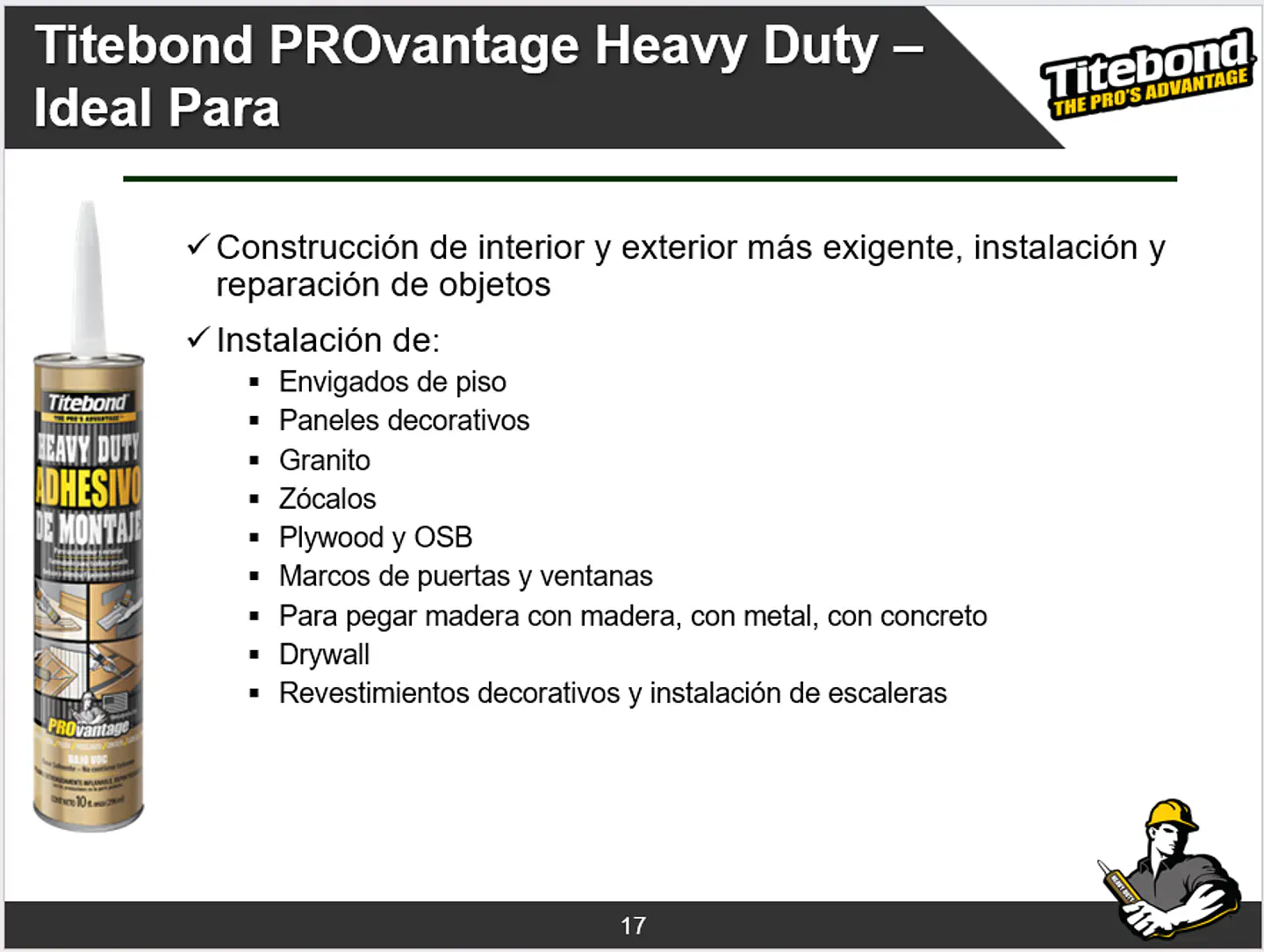 Adhesivo Montaje Titebond Provantage Heavy Duty 283g 2