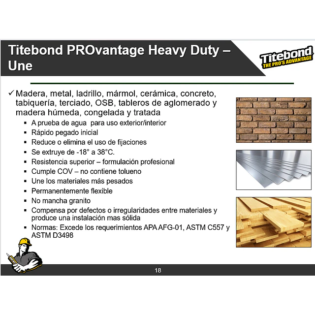 Adhesivo Montaje Titebond Provantage Heavy Duty 283g