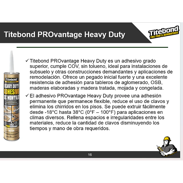 Adhesivo Montaje Titebond Provantage Heavy Duty 283g
