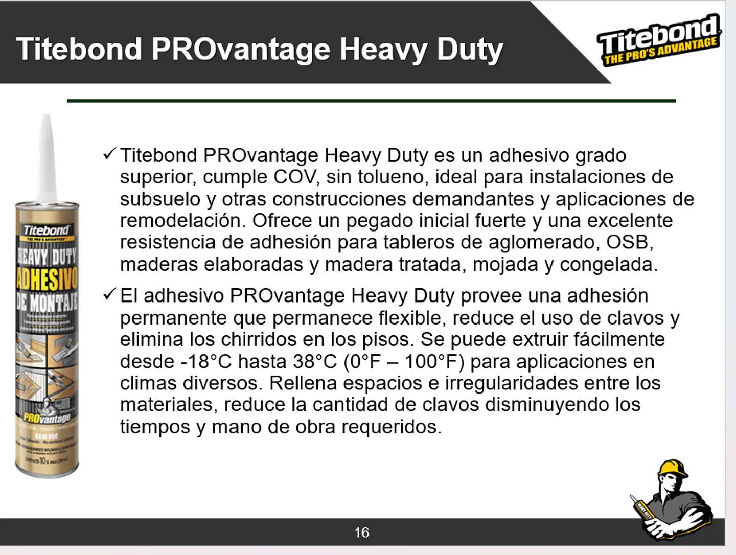 Adhesivo Montaje Titebond Provantage Heavy Duty 283g 6
