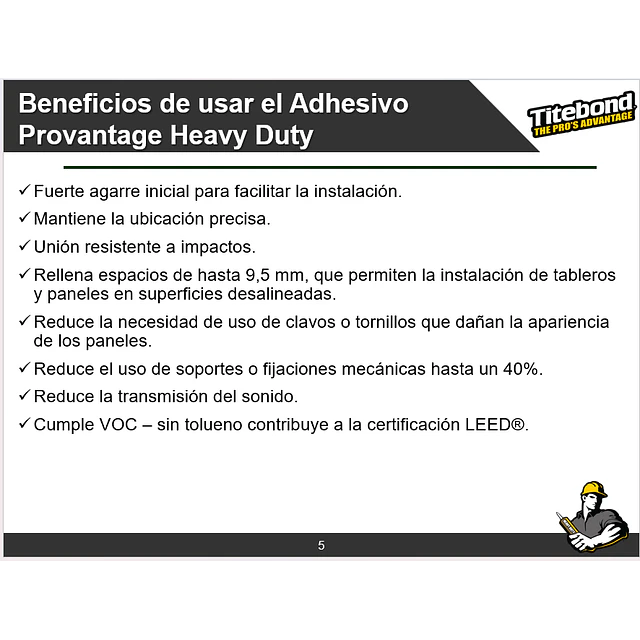 Adhesivo Montaje Titebond Provantage Heavy Duty 283g