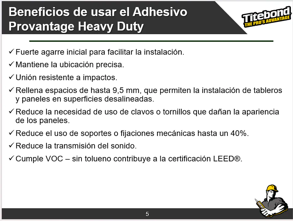 Adhesivo Montaje Titebond Provantage Heavy Duty 283g 9