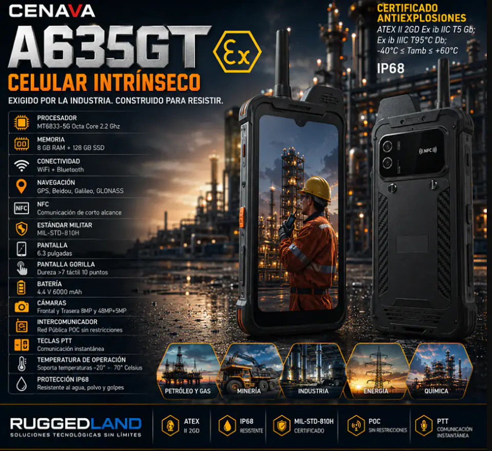 CELULAR INTRINSECO ATEX IP68  RUGGED 5G ANTIEXPLOSIONES  CENAVA 8/256 GB 1