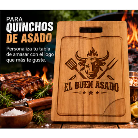 TABLA ASADOS MADERA ACACIA DE 45 CMS X 30 CMS ANCHO 15 mm GRABADA LASER