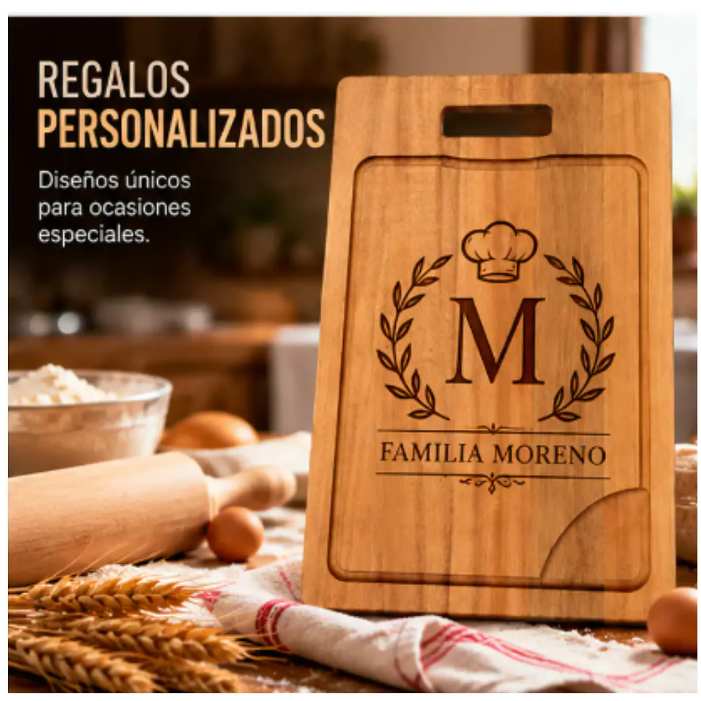 TABLA ASADOS MADERA ACACIA DE 45 CMS X 30 CMS ANCHO 15 mm GRABADA LASER 3
