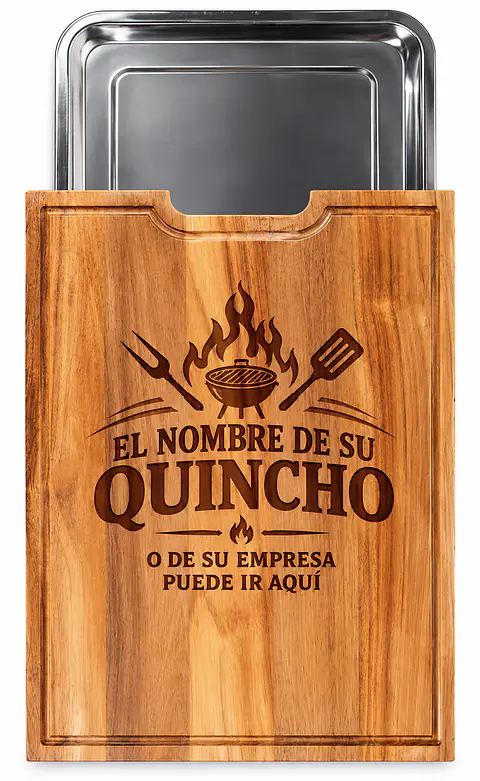 Tabla de Asado Acacia Con Bandeja Metálica 41,5 x 32 cm Personalizada grabada láser